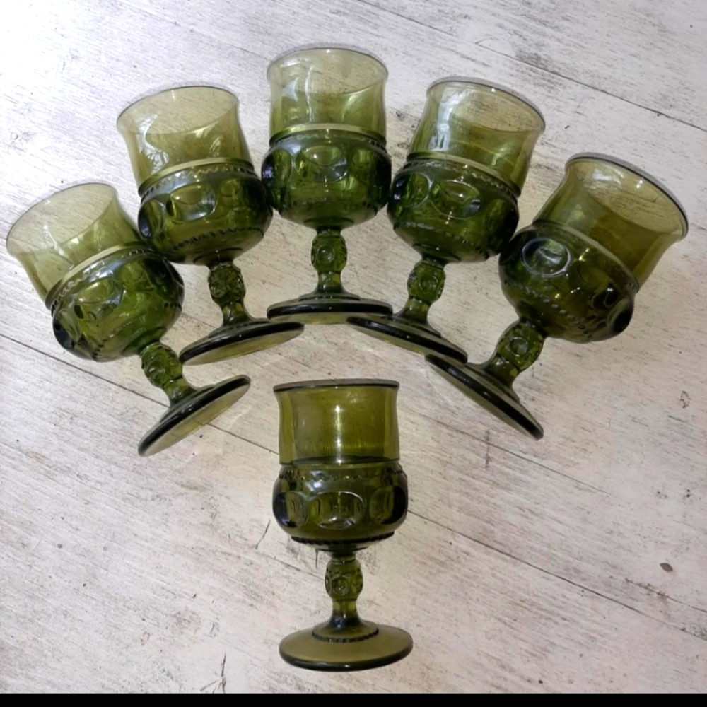 Vintage Avocado Indiana Crown -6 Goblets